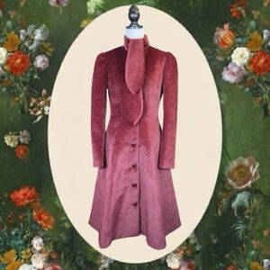 ModCloth x Collectif Retro Red Velvet Long Tie Neckline Scarf Coat S